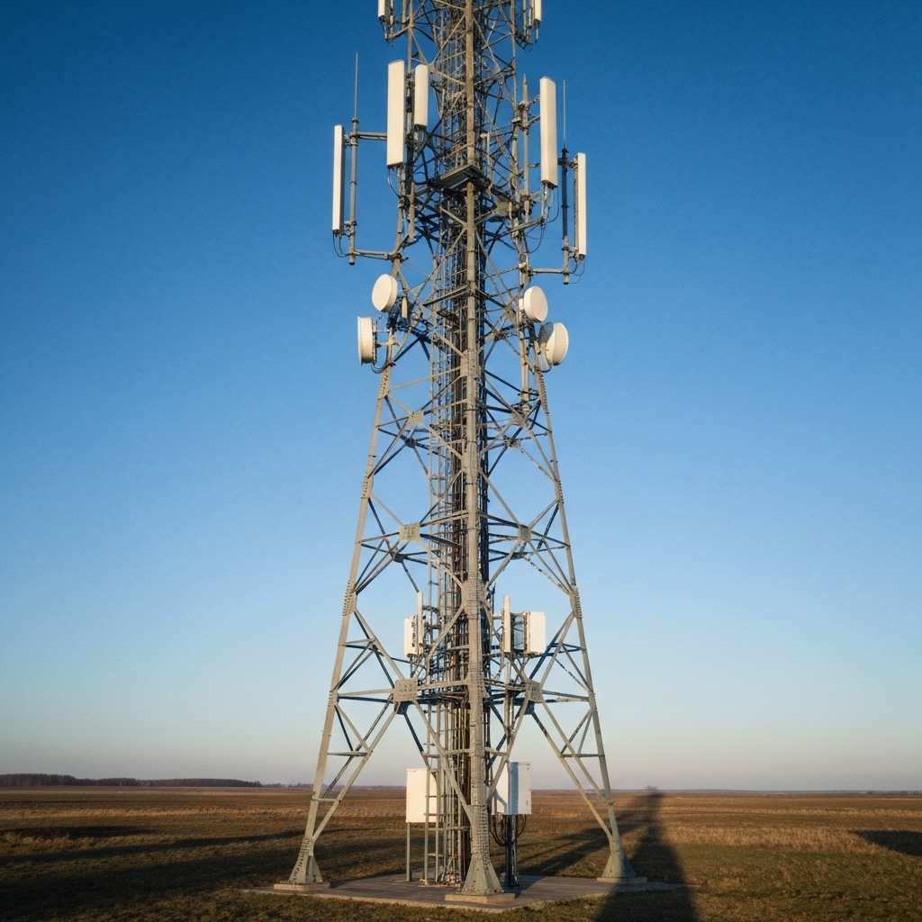 Telecommunications tower with radio equipment